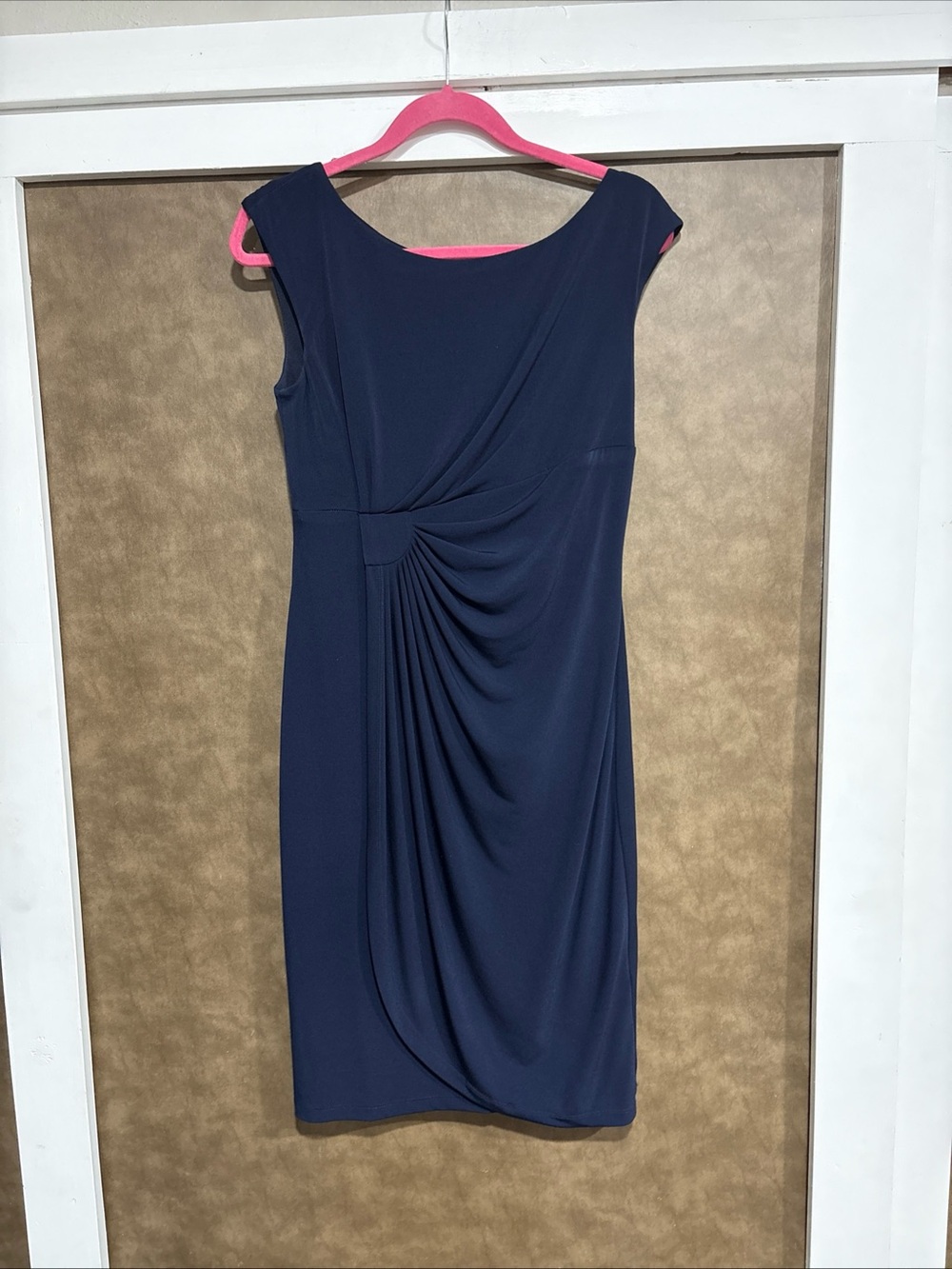Dress Barn Navy Ruched Midi Sheath Dress